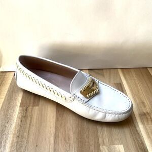 Tod’s Gommino Driving Loafers White Leather Gold Hardware Size 36.5 Italy
